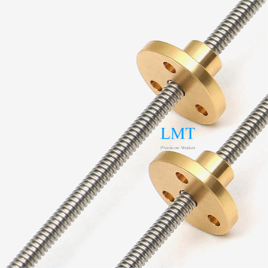 Diameter 4.76mm Lead 1.27mm ACME Lead Screw 4.76x1.27 Single Thread Start and Brass Flange Nuts Diameter 4.76mm Lead 1.27mm ACME Lead Screw 4.76x1.27 Single Thread Start and Brass Flange Nuts