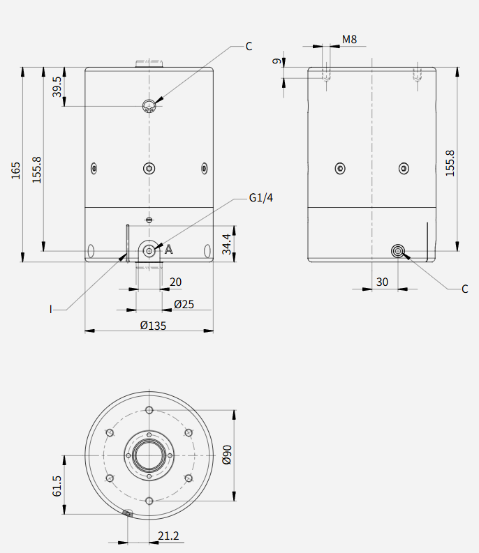 LRBPS25 Round Shaft Pneumatic Normally Closed Clamp Drawing LRBPS25 Round Shaft Pneumatic Normally Closed Clamp Drawing