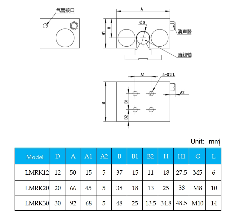 LMRK series clamp brake dimensions