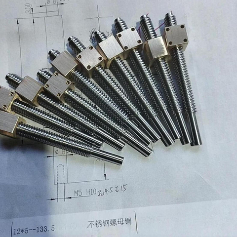 Diameter 12mm Lead 5mm Tr12x5 T12x5 SUS304 Lead Screw with Brass Square Nut