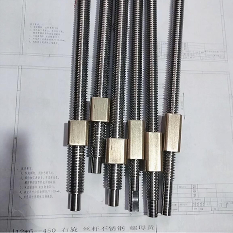 Diameter 12mm Lead 6mm Tr12x6 T12x6 Trapezoidal Lead Screw with Brass Square Nut