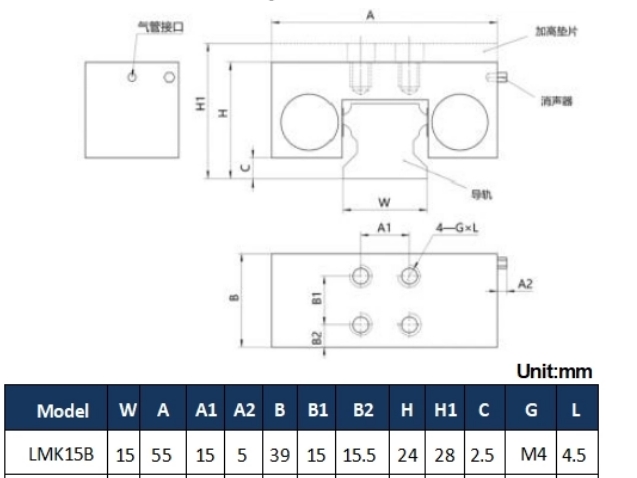 Download LMK15B Pneumatic Normally Open Clamp Dimension