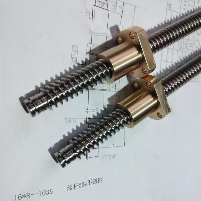 Diameter 16mm Lead 8mm Tr16x8 T16x8 SUS304 Lead Screw with Bronze Flange Nut