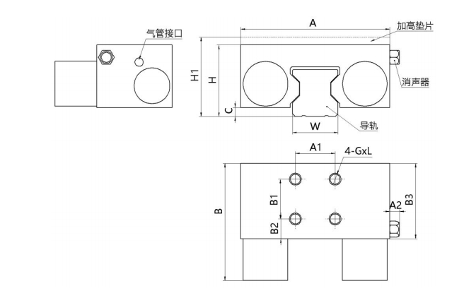 Roller guide Pneumatic normally close Clamp Dimension