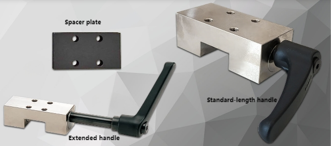 Standard or extended rail clamp handles are available.