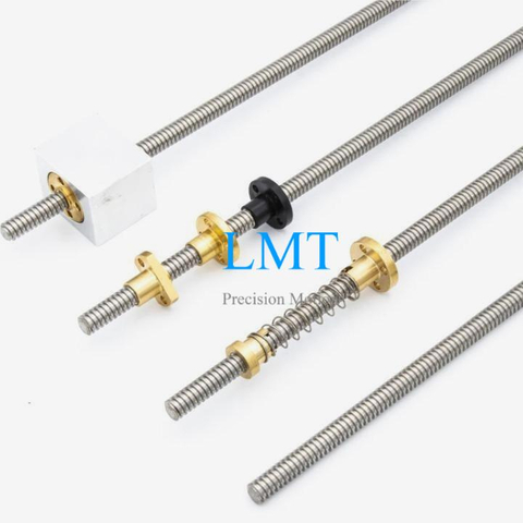 T8 Tr8x2 Lead Screw And Copper Nut Trapezoidal Thread 2mm Pitch 1 Start